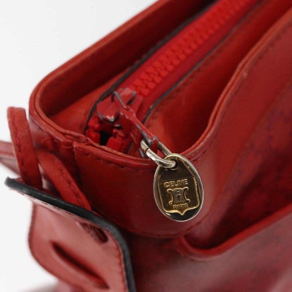 Authentic CELINE Macadam Canvas Shoulder Bag Red Gold - Picture 2 of 16